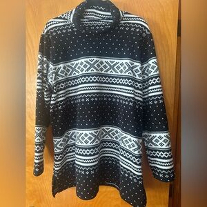 Lands' End Black and White Cowl Neck Fleece Top